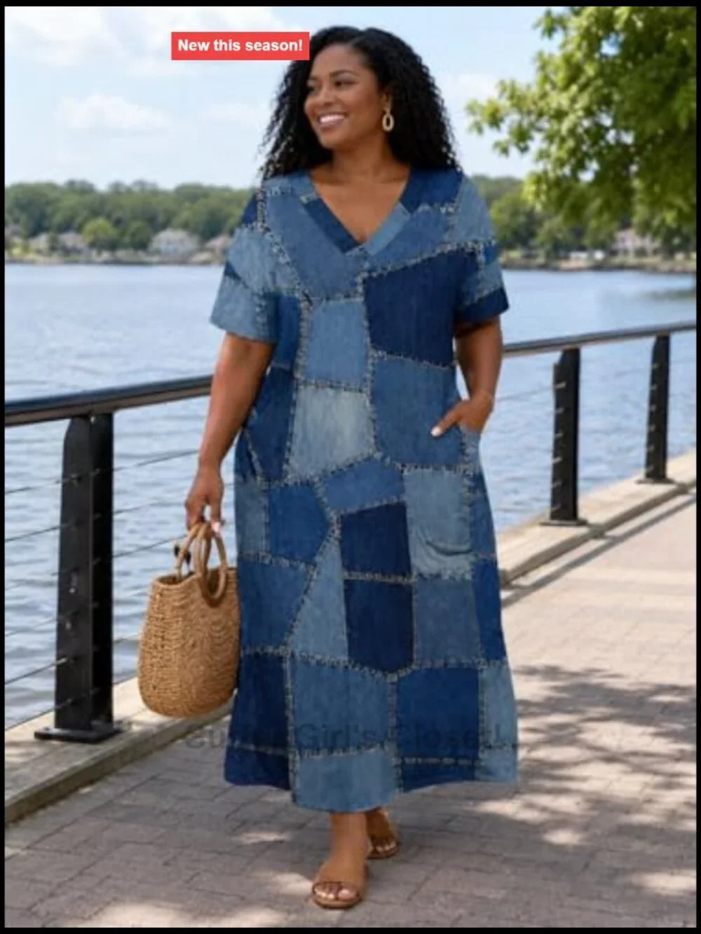 Plus Size Maxi Dress Women V-Neck Casual with Pockets
